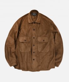 SUEDE OVERSIZED CPO SHIRT _ BROWN