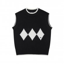 Argyle Round knit vest_Black