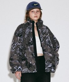 Hibiscus Sherpa Jacket Jacquard Gray scale