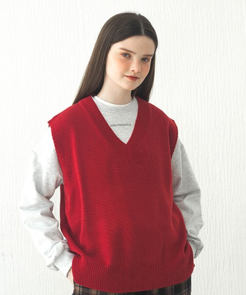 BOXY KNIT VEST_RED