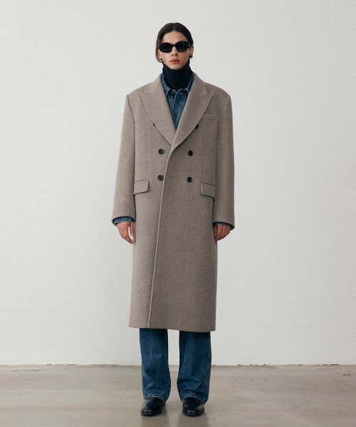 던스트(DUNST) UNISEX TAILORED DOUBLE-BREASTED WOOL COAT OATMEAL MELANGE  GREY_M_UDCO1D115I1 - 사이즈 & 후기