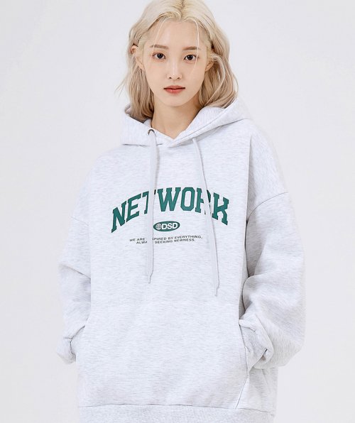 MUSINSA | ODDSTUDIO Network Hooded Sweatshirt - MELANGE WHITE