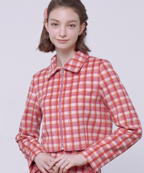 Укороченный жакет в клетку (Pink)