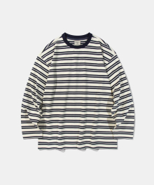 Border Two Color Stripe Long Sleeve T58 Cream/Navy