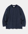 Border Two Color Stripe Long Sleeve T58 charcoal/Navy