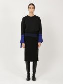 르이엘(LE YIEL) Color Block Midi Skirt_Black 컬러 블럭 미디 스커트_블랙
