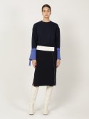 르이엘(LE YIEL) Color Block Midi Skirt_Navy 컬러 블럭 미디 스커트_네이비