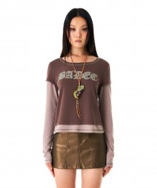 Aplique Embroidery Layerd Tee Brown/Beige