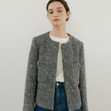 classic cropped tweed jacket [Italian fabric] (grey)