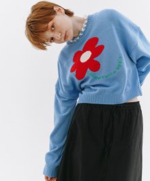 Flower Balloon-fit Pullover [BLUE]