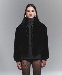 Classic Fur Zip-up Crop Jacket (BLACK)