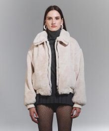 Classic Fur Zip-up Crop Jacket (IVORY CREAM)