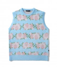 Flower Pattern Knit Vest_Ash Blue