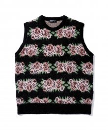 Flower Pattern Knit Vest_Black