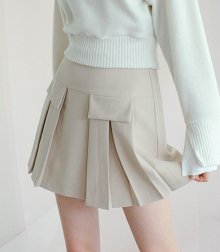 POCKET MINI PLEATS SKIRT BEIGE