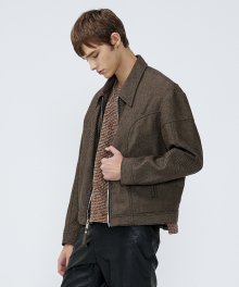 Wool Zip Blouson - BROWN