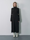오이소엘(OESOEL) Turtleneck long knit dress - Brown
