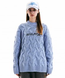 Big Cable Knit Sweater Pastel Blue