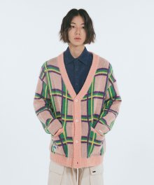 Mohair Check Cardigan Pink