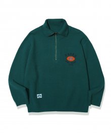 Half Zipup Rugby Bear Embroidery Knit Green