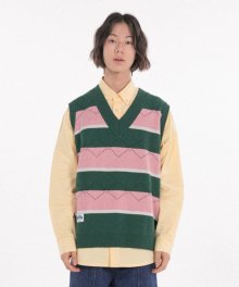 Argyle Color Mix Vest Knit Green