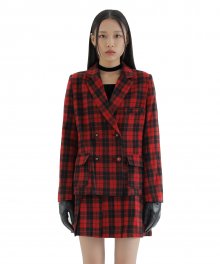 C CHECKED DOUBLE BUTTON JACKET_RED
