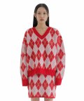 C ARGYLE PATTERN JACQUARD KNIT TOP_PINK