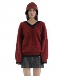 C LINE DETAIL LOGO KNIT TOP_RED