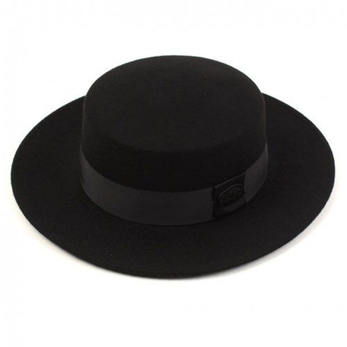 Flat Black Long Wool Fedora 울페도라