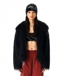 Hairy Faux Fur Jacket Black