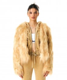 Hairy Faux Fur Jacket Ivory/Beige