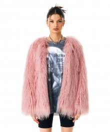 Mongolian Faux Fur Jacket  Coral Pink