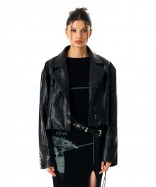 Faded Eco Leather Crop Jacket Black