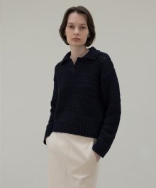 Signature Cotton Wool Collar Knit (Navy)