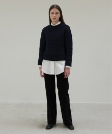 Signature Cotton Wool Round Knit (Navy)