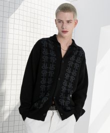 LT15 CASHMERE LOGO CALLAR CARDIGAN (BLACK)