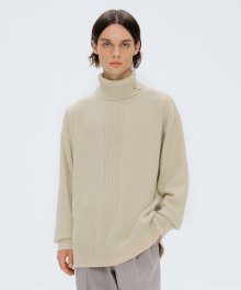 BEIGE SEMI OVER FIT BUTTON TURTLE NECK KNIT TNSW1F711I2