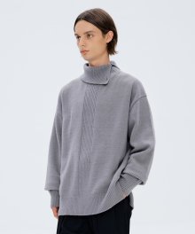 GRAY SEMI OVER FIT BUTTON TURTLE NECK KNIT TNSW1F711G2