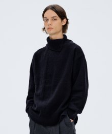 BLACK SEMI OVER FIT BUTTON TURTLE NECK KNIT TNSW1F711BK