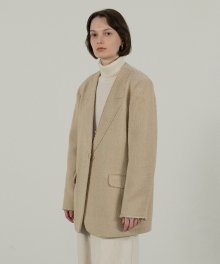 Signature Herringbone Wool Jacket (Beige)