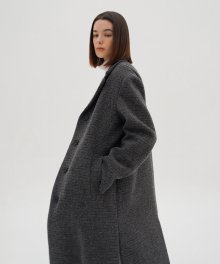 Side-slit Wool Check Coat - Grey