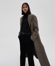 Side-slit Wool Check Coat - Brown