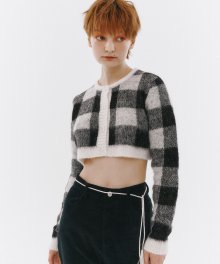 Mohair Fuzzy Cropped Cardigan [BLACK]