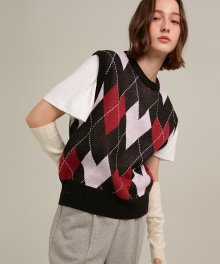 R HEART ARGYLE KNIT VEST