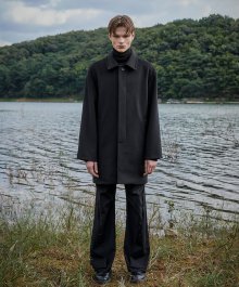 Loosed Wool Balmacaan Half Coat - Black (FL-031)