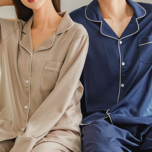 안파(anpa) 커플 잠옷 모던 실크 긴팔 세트 네이비 핑크베이지 ANPA35