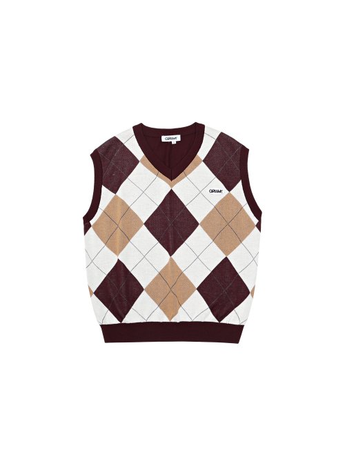 ARGYLE KNIT VEST(BURGUNDY)
