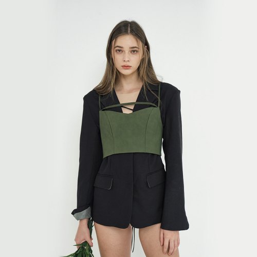 veey strap bustier top khaki