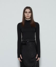 Embroidery Mock Neck Top (Black)