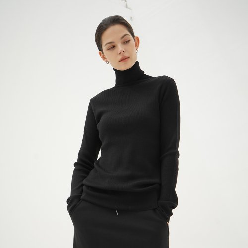 Ribbed Turtle-neck Wool Knit_Black